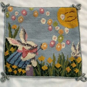 Vintage Katha Diddel Wool Needlepoint 10x10 Pillow Case